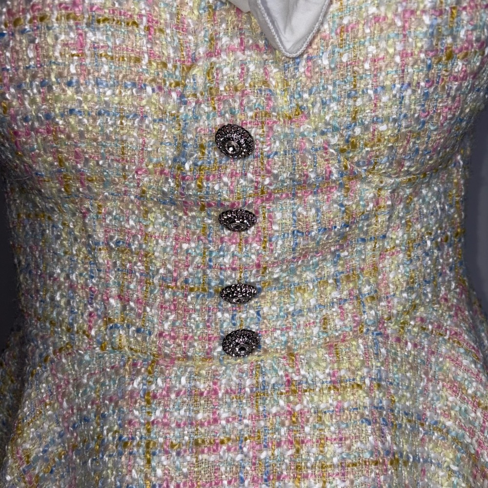 ASOS Luxe Pastel Tweed Ruffle Coquette Mini Dress B38 W33 H48 L26.5 Size 12 - Picture 12 of 12